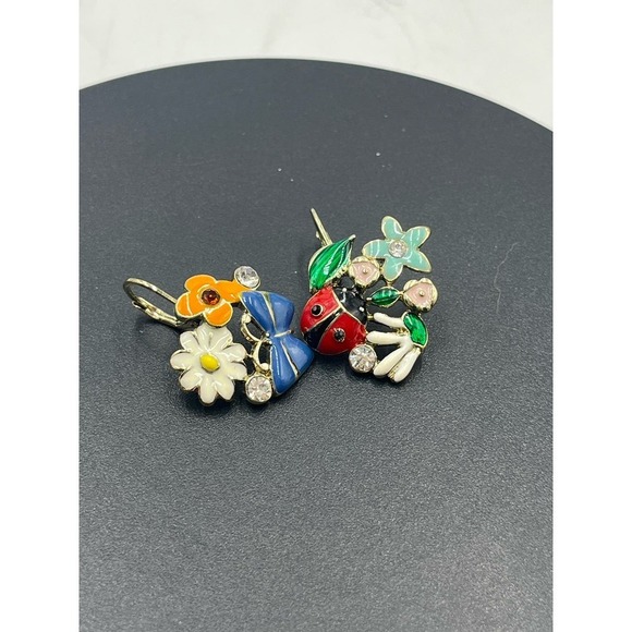 Betsey Johnson Multicolor enamel Floral ladybug butterfly Earrings new - Picture 1 of 8